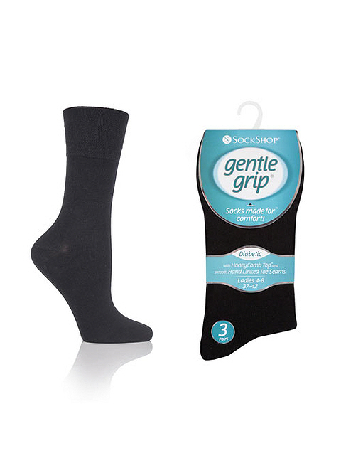 Gentle Grip 3 pack Diabetic Plain Black Socks